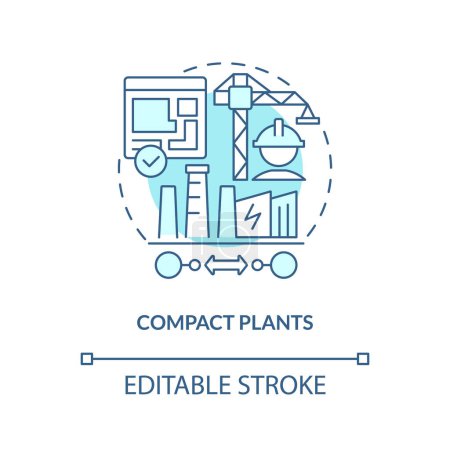Illustration for Compact plants blue concept icon. Relatively small station. Geothermal energy pros abstract idea thin line illustration. Isolated outline drawing. Editable stroke. Arial, Myriad Pro-Bold fonts used - Royalty Free Image