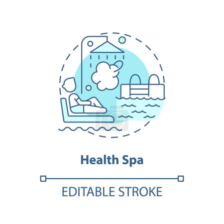 Illustration for Health spa blue concept icon. Thermal hot tub. Usage of geothermal energy abstract idea thin line illustration. Isolated outline drawing. Editable stroke. Arial, Myriad Pro-Bold fonts used - Royalty Free Image