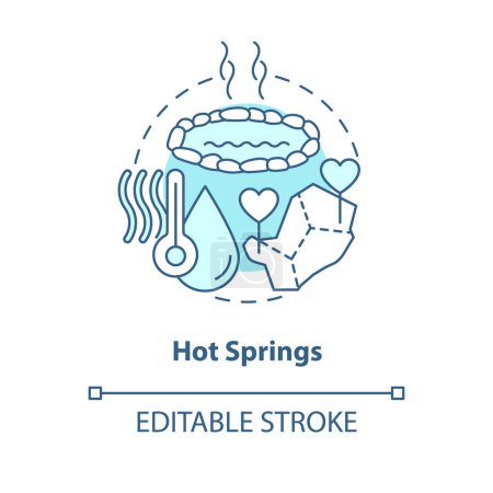 Illustration for Hot springs blue concept icon. Improving human health. Usage of geothermal energy abstract idea thin line illustration. Isolated outline drawing. Editable stroke. Arial, Myriad Pro-Bold fonts used - Royalty Free Image
