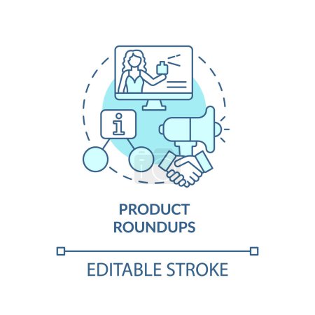 Illustration for Product roundup turquoise concept icon. Content for affiliate website abstract idea thin line illustration. Isolated outline drawing. Editable stroke. Arial, Myriad Pro-Bold fonts used - Royalty Free Image