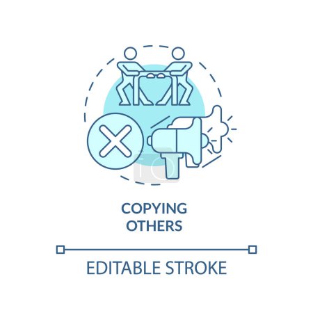 Illustration for Copying others turquoise concept icon. Original content. Affiliate marketer mistake abstract idea thin line illustration. Isolated outline drawing. Editable stroke. Arial, Myriad Pro-Bold fonts used - Royalty Free Image