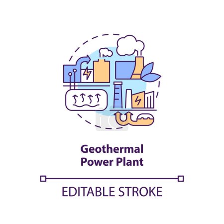 Illustration for Geothermal power plant concept icon. Underground reservoir. Type of geothermal energy abstract idea thin line illustration. Isolated outline drawing. Editable stroke. Arial, Myriad Pro-Bold fonts used - Royalty Free Image