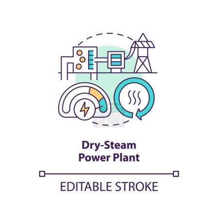 Illustration for Dry-steam power plant concept icon. Turbine and generator. Geothermal power station abstract idea thin line illustration. Isolated outline drawing. Editable stroke. Arial, Myriad Pro-Bold fonts used - Royalty Free Image