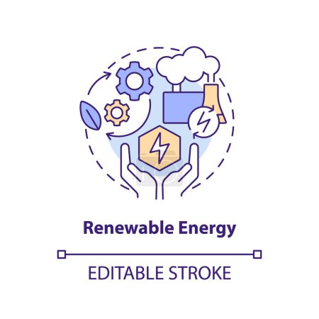 Illustration for Renewable energy concept icon. Natural source. Geothermal power advantage abstract idea thin line illustration. Isolated outline drawing. Editable stroke. Arial, Myriad Pro-Bold fonts used - Royalty Free Image