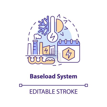 Illustration for Baseload system concept icon. Works any season. Geothermal energy advantage abstract idea thin line illustration. Isolated outline drawing. Editable stroke. Arial, Myriad Pro-Bold fonts used - Royalty Free Image