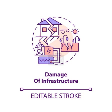 Ilustración de Damage of infrastructure concept icon. Geothermal energy disadvantage abstract idea thin line illustration. Isolated outline drawing. Editable stroke. Arial, Myriad Pro-Bold fonts used - Imagen libre de derechos