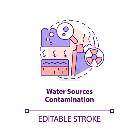 Illustration for Water sources contamination concept icon. Geothermal energy disadvantage abstract idea thin line illustration. Isolated outline drawing. Editable stroke. Arial, Myriad Pro-Bold fonts used - Royalty Free Image
