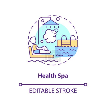 Illustration for Health spa concept icon. Thermal hot tub. Usage of geothermal energy abstract idea thin line illustration. Isolated outline drawing. Editable stroke. Arial, Myriad Pro-Bold fonts used - Royalty Free Image