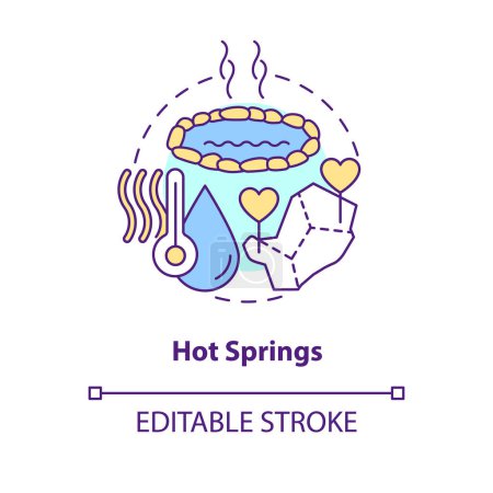 Illustration for Hot springs concept icon. Improving human health. Usage of geothermal energy abstract idea thin line illustration. Isolated outline drawing. Editable stroke. Arial, Myriad Pro-Bold fonts used - Royalty Free Image