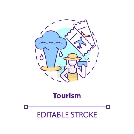 Illustration for Tourism concept icon. Geyser. Tourist attraction. Usage of geothermal energy abstract idea thin line illustration. Isolated outline drawing. Editable stroke. Arial, Myriad Pro-Bold fonts used - Royalty Free Image