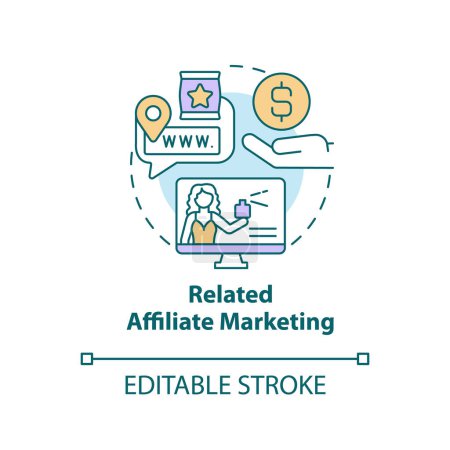 Related affiliate marketing concept icon. Products of your niche. Promotion program abstract idea thin line illustration. Isolated outline drawing. Editable stroke. Arial, Myriad Pro-Bold fonts used