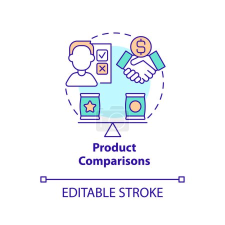 Ilustración de Product comparisons concept icon. Consultation online. Content for affiliate website abstract idea thin line illustration. Isolated outline drawing. Editable stroke. Arial, Myriad Pro-Bold fonts used - Imagen libre de derechos