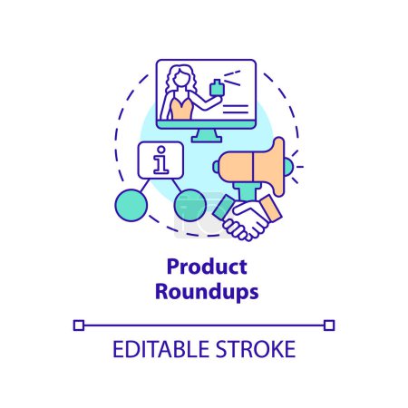 Illustration for Product roundup concept icon. Information for buyers. Content for affiliate website abstract idea thin line illustration. Isolated outline drawing. Editable stroke. Arial, Myriad Pro-Bold fonts used - Royalty Free Image