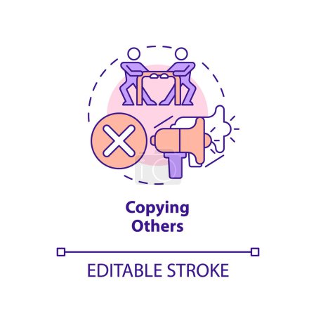 Illustration for Copying others concept icon. Not original content. Affiliate marketer mistake abstract idea thin line illustration. Isolated outline drawing. Editable stroke. Arial, Myriad Pro-Bold fonts used - Royalty Free Image