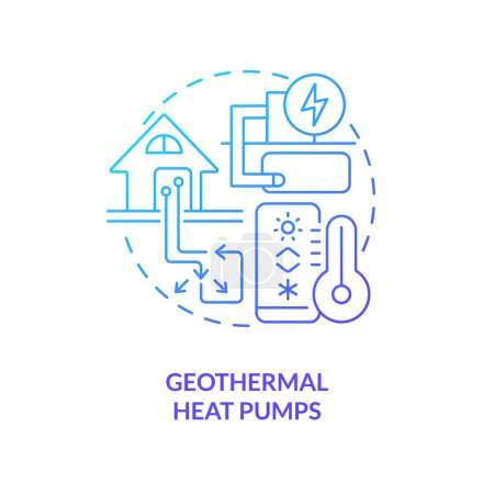Illustration for Geothermal heat pumps blue gradient concept icon. Water circulation. Type of geothermal energy abstract idea thin line illustration. Isolated outline drawing. Myriad Pro-Bold font used - Royalty Free Image