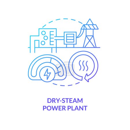 Illustration for Dry-steam power plant blue gradient concept icon. Turbine and generator. Geothermal power station abstract idea thin line illustration. Isolated outline drawing. Myriad Pro-Bold font used - Royalty Free Image