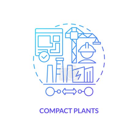 Illustration for Compact plants blue gradient concept icon. Relatively small station. Geothermal energy advantage abstract idea thin line illustration. Isolated outline drawing. Myriad Pro-Bold font used - Royalty Free Image