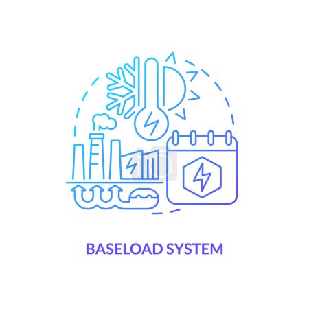 Illustration for Baseload system blue gradient concept icon. Works any season. Temperature. Geothermal energy advantage abstract idea thin line illustration. Isolated outline drawing. Myriad Pro-Bold font used - Royalty Free Image