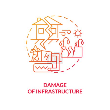 Illustration for Damage of infrastructure red gradient concept icon. Geothermal energy disadvantage and issue abstract idea thin line illustration. Isolated outline drawing. Myriad Pro-Bold font used - Royalty Free Image