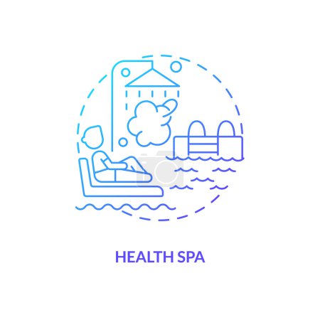 Illustration for Health spa blue gradient concept icon. Thermal hot tub. Source of heat. Usage of geothermal energy abstract idea thin line illustration. Isolated outline drawing. Myriad Pro-Bold font used - Royalty Free Image