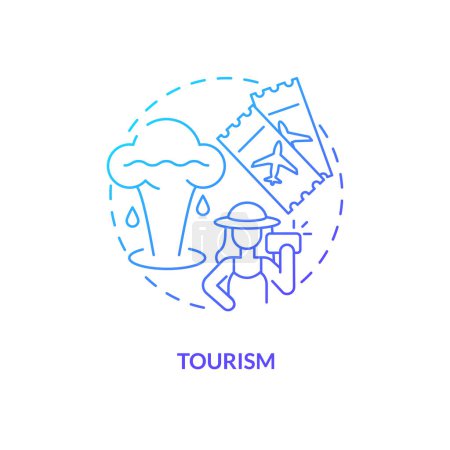 Illustration for Tourism blue gradient concept icon. Geyser. Tourist attraction. Usage of geothermal energy abstract idea thin line illustration. Isolated outline drawing. Myriad Pro-Bold font used - Royalty Free Image
