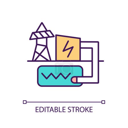 Illustration for Hydrothermal energy production RGB color icon. Electricity generation. Energy station. Geothermal technology. Isolated vector illustration. Simple filled line drawing. Editable stroke - Royalty Free Image