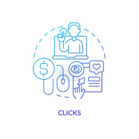 Téléchargez les illustrations : Clicks blue gradient concept icon. Tracking activity on page. Social media advertising metric abstract idea thin line illustration. Isolated outline drawing. Myriad Pro-Bold font used - en licence libre de droit