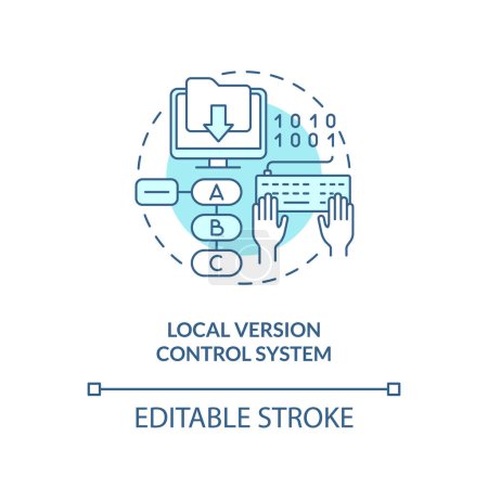 Illustration for Local version control system turquoise concept icon. Project data on single computer abstract idea thin line illustration. Isolated outline drawing. Editable stroke. Arial, Myriad Pro-Bold fonts used - Royalty Free Image