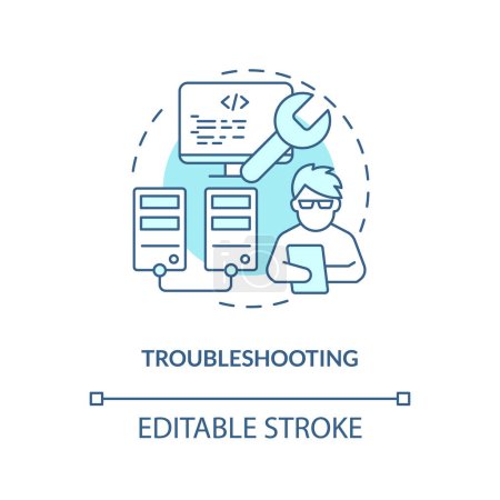Illustration for Troubleshooting turquoise concept icon. Know and fix code. Version control benefit abstract idea thin line illustration. Isolated outline drawing. Editable stroke. Arial, Myriad Pro-Bold fonts used - Royalty Free Image