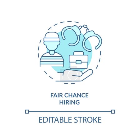 Illustration for Fair chance hiring turquoise concept icon. DEI initiative for workplace abstract idea thin line illustration. Isolated outline drawing. Editable stroke. Arial, Myriad Pro-Bold fonts used - Royalty Free Image