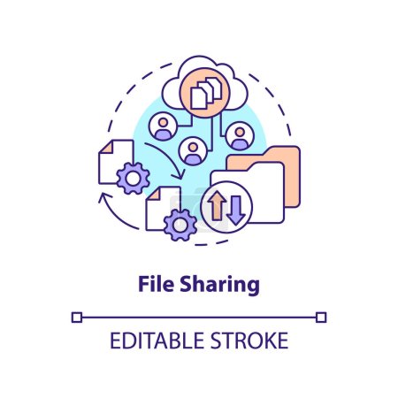 Illustration for File sharing concept icon. Free access to project. Version control advantage abstract idea thin line illustration. Isolated outline drawing. Editable stroke. Arial, Myriad Pro-Bold fonts used - Royalty Free Image