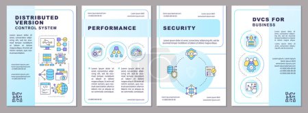 Illustration for Distributed version control system blue gradient brochure template. Leaflet design with linear icons. 4 vector layouts for presentation, annual reports. Arial-Bold, Myriad Pro-Regular fonts used - Royalty Free Image