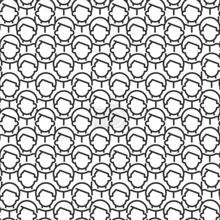 Téléchargez les illustrations : Population abstract seamless pattern. Editable vector shapes on white background. Trendy texture with cartoon linear icons. Design with graphic elements for interior, fabric, website decoration - en licence libre de droit