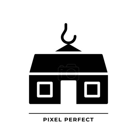 Modular home black glyph icon. Prefabricated house. Movable compact building. Property purchase. Real estate. Silhouette symbol on white space. Solid pictogram. Vector isolated illustration