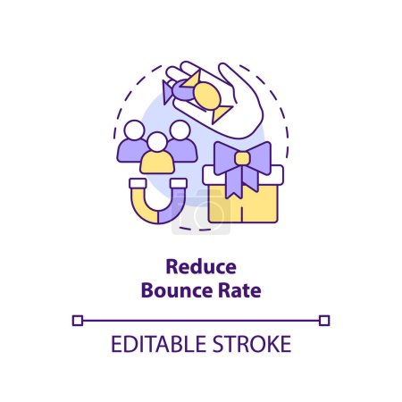 Ilustración de Reduce bounce rate concept icon. Digital marketing gamification pros abstract idea thin line illustration. Isolated outline drawing. Editable stroke. Arial, Myriad Pro-Bold fonts used - Imagen libre de derechos