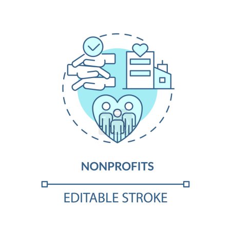 Illustration for Nonprofits turquoise concept icon. Charity organization. Companies in private sector abstract idea thin line illustration. Isolated outline drawing. Editable stroke. Arial, Myriad Pro-Bold fonts used - Royalty Free Image