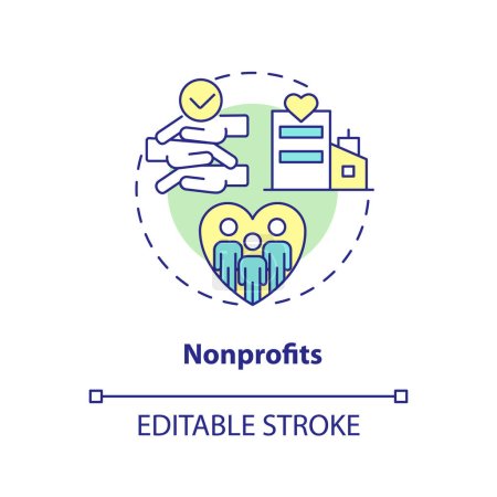 Illustration for Nonprofits concept icon. Charity organization. Companies in private sector abstract idea thin line illustration. Isolated outline drawing. Editable stroke. Arial, Myriad Pro-Bold fonts used - Royalty Free Image