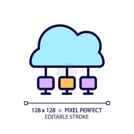 Cloud network pixel perfect RGB color icon. Central repository of digital data. Virtual computing system development. Isolated vector illustration. Simple filled line drawing. Editable stroke