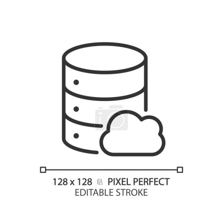 Téléchargez les illustrations : Pixel de base de données Cloud icône linéaire parfaite. Technologie informatique du traitement des ensembles de données. Installation de serveur en ligne. Illustration fine. Symbole de contour. Schéma vectoriel. Course modifiable - en licence libre de droit