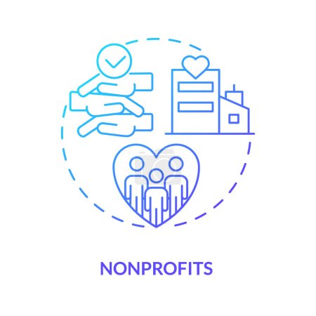 Illustration for Nonprofits blue gradient concept icon. Charity organization strategy. Companies in private sector abstract idea thin line illustration. Isolated outline drawing. Myriad Pro-Bold font used - Royalty Free Image