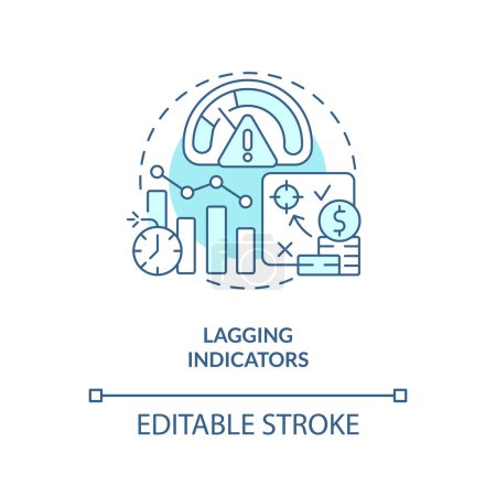 Illustration for Lagging indicators turquoise concept icon. Type of economic analysis elements abstract idea thin line illustration. Isolated outline drawing. Editable stroke. Arial, Myriad Pro-Bold fonts used - Royalty Free Image