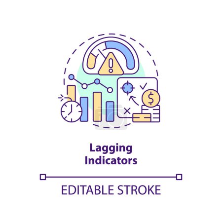 Illustration for Lagging indicators concept icon. Type of economic analysis elements abstract idea thin line illustration. Isolated outline drawing. Editable stroke. Arial, Myriad Pro-Bold fonts used - Royalty Free Image