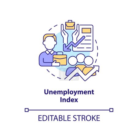 Unemployment index concept icon. Lagging factor. Economic analysis key abstract idea thin line illustration. Isolated outline drawing. Editable stroke. Arial, Myriad Pro-Bold fonts used