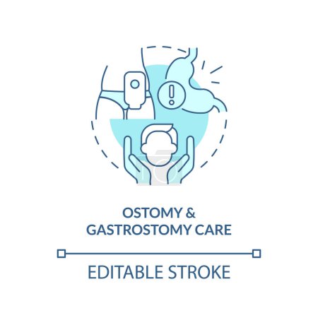 Illustration for Ostomy and gastrostomy care blue concept icon. Private duty nursing care abstract idea thin line illustration. Isolated outline drawing. Editable stroke. Arial, Myriad Pro-Bold fonts used - Royalty Free Image