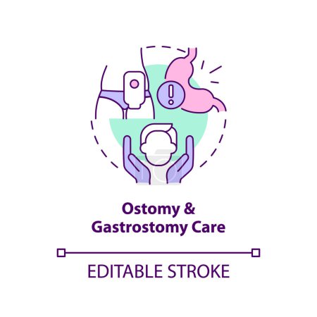 Illustration for Ostomy and gastrostomy care concept icon. Private duty nursing care abstract idea thin line illustration. Isolated outline drawing. Editable stroke. Arial, Myriad Pro-Bold fonts used - Royalty Free Image