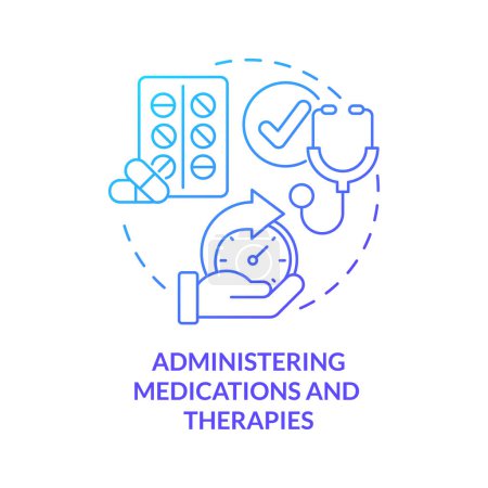 Illustration for Administering medications and therapies blue gradient concept icon. Private duty nursing care abstract idea thin line illustration. Isolated outline drawing. Myriad Pro-Bold font used - Royalty Free Image