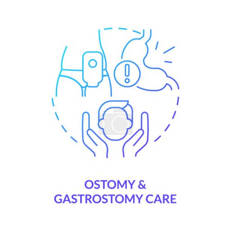 Illustration for Ostomy and gastrostomy care blue gradient concept icon. Surgical stoma. Private duty nursing care abstract idea thin line illustration. Isolated outline drawing. Myriad Pro-Bold font used - Royalty Free Image