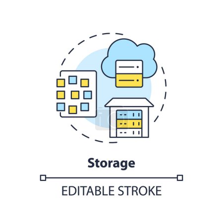 Storage concept icon. CLoud technology. Structured files. Data lake vs data warehouse abstract idea thin line illustration. Isolated outline drawing. Editable stroke. Arial, Myriad Pro-Bold fonts used