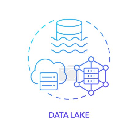 Data Lake Blue Gradient Concept Symbol. Digitale Speicherung. Rohes Informationsformat. Datenspeicher abstrakte Idee dünne Linie Illustration. Vereinzelte Umrisse. Myriad Pro-Bold Schrift verwendet