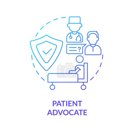 Patient advocate blue gradient concept icon. Treatment process coordination. Career in advocacy abstract idea thin line illustration. Isolated outline drawing. Myriad Pro-Bold font used